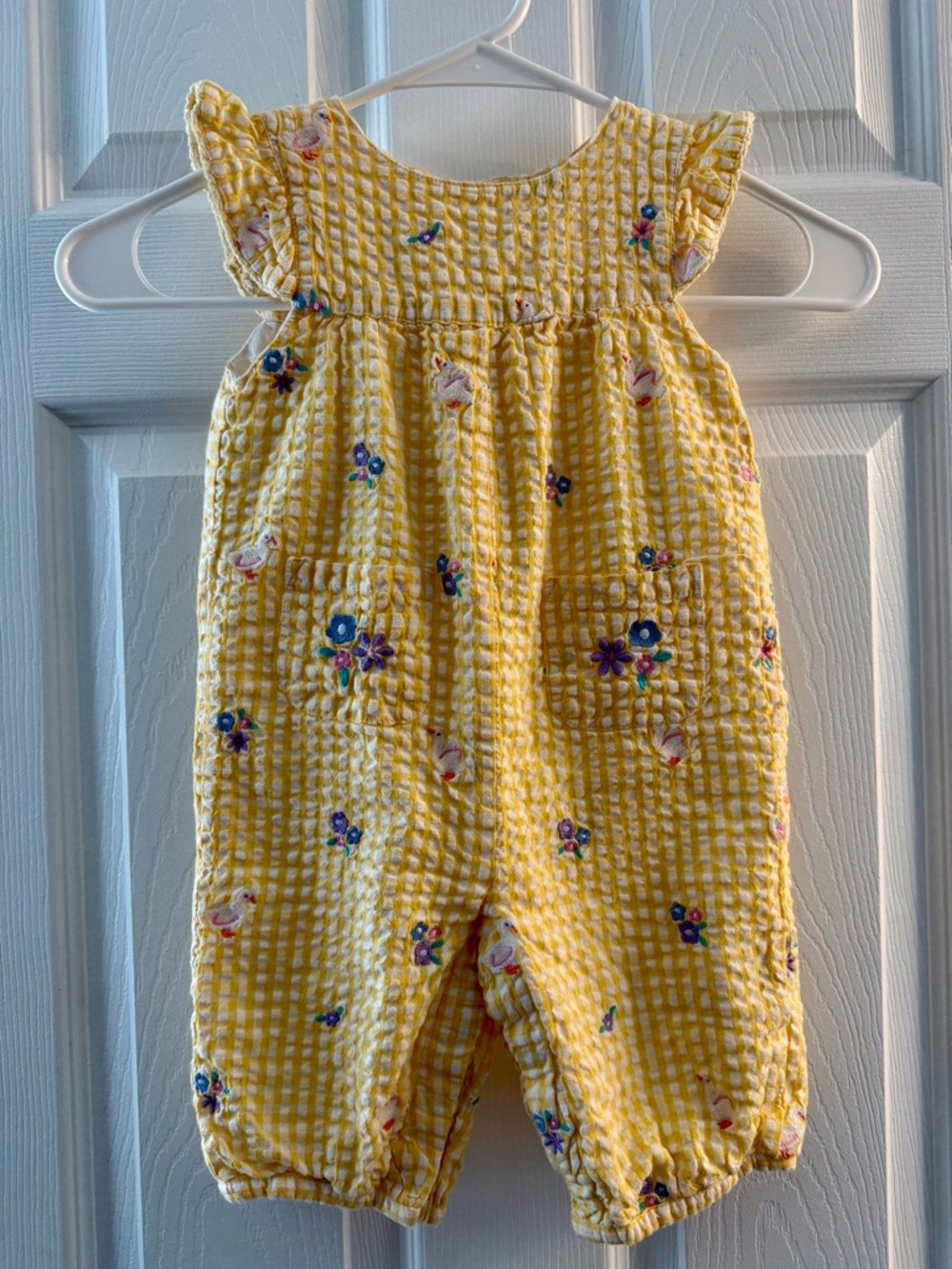 JoJo Maman Bebe Yellow Gingham Embroidered Floral Romper Size 18-24 Months